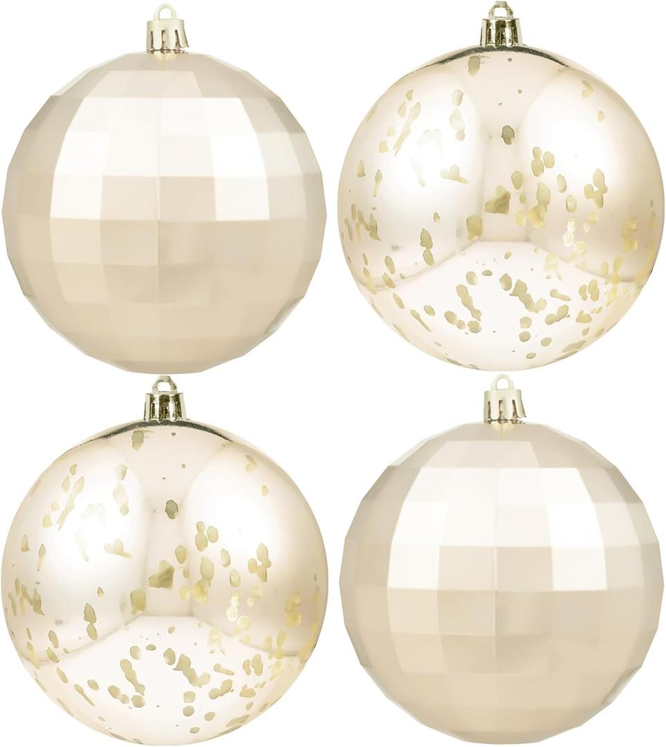 XmasExp Large Christmas Ball Ornaments,4pcs Champagne Giant Shatterproof Plastic Hanging Mercury Xmas Ball Decorations Christmas Tree Ornaments (Champagne Gold, 4")