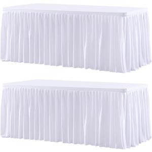 Wish Care 2 Pack White Rectangle Table Clothes for 6 Foot Tables, Polyester Fitted Tablecloths 6t Stretch Table Cover for Wedding, Birthday, Parties, Trade Show, Craft Show