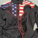 DIFICIL SLOG Mens American Flag Embroidered Snap Button Down Shirts Western Cowboy Patriotic Regular Fit Long Sleeve Shirt (X-Large, Black)