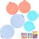 6 Packs 2.5''|3.0''|3.5'' Silicone Pet Wet Food Can Lids for Wellness | Tiki | Friskies Cat Food Can | Dog and Cat Can Sealing Covers Toppers | Different Sizes | Dishwasher Safe (Blue & Red & Purple)