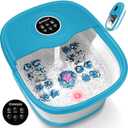 Collapsible Foot Spa Bath with Heat, Remote Control, Temperature Control, Bubbles, Red Light, Pumice Stone, 16 Massage Roller Pedicure Foot Spa Tub Foot Soaker for Soothe & Relax Tired Feet (Blue)