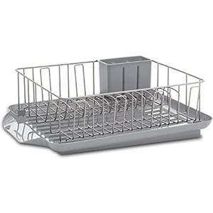 Farberware Classic 3-Piece Dish Drying Rack Set for Kitchen Counter, Gray - Rust-Resistant Wires, Self-Draining Board, Flatware Caddy, Non-Slip Feet