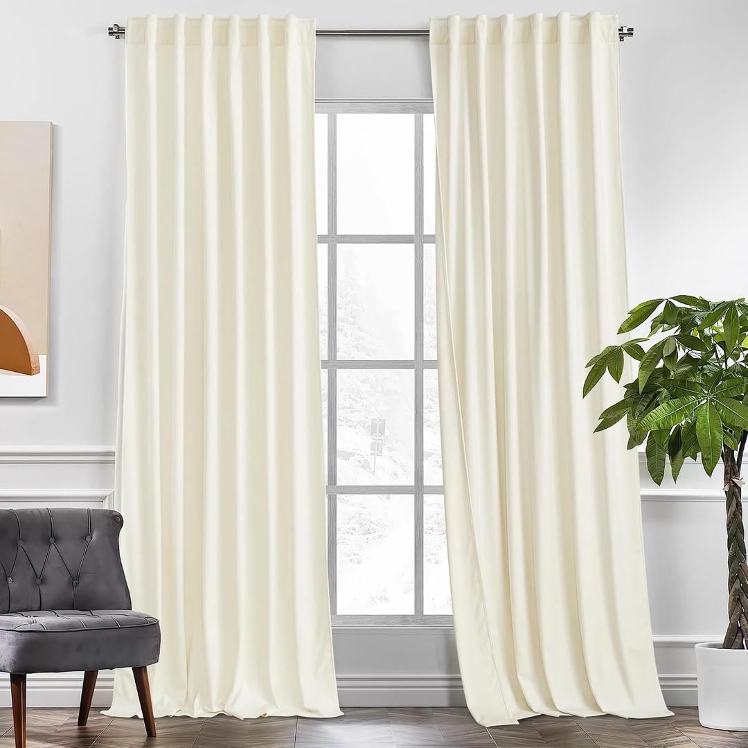 KGORGE Ivory Velvet Curtains 96 inches 2 Panels, Velvet Blackout Curtains for Bedroom Living Room, Soft Darkening Thermal Insulating Window Drapes, Back Tab Rod Pocket, W 52 x L 96