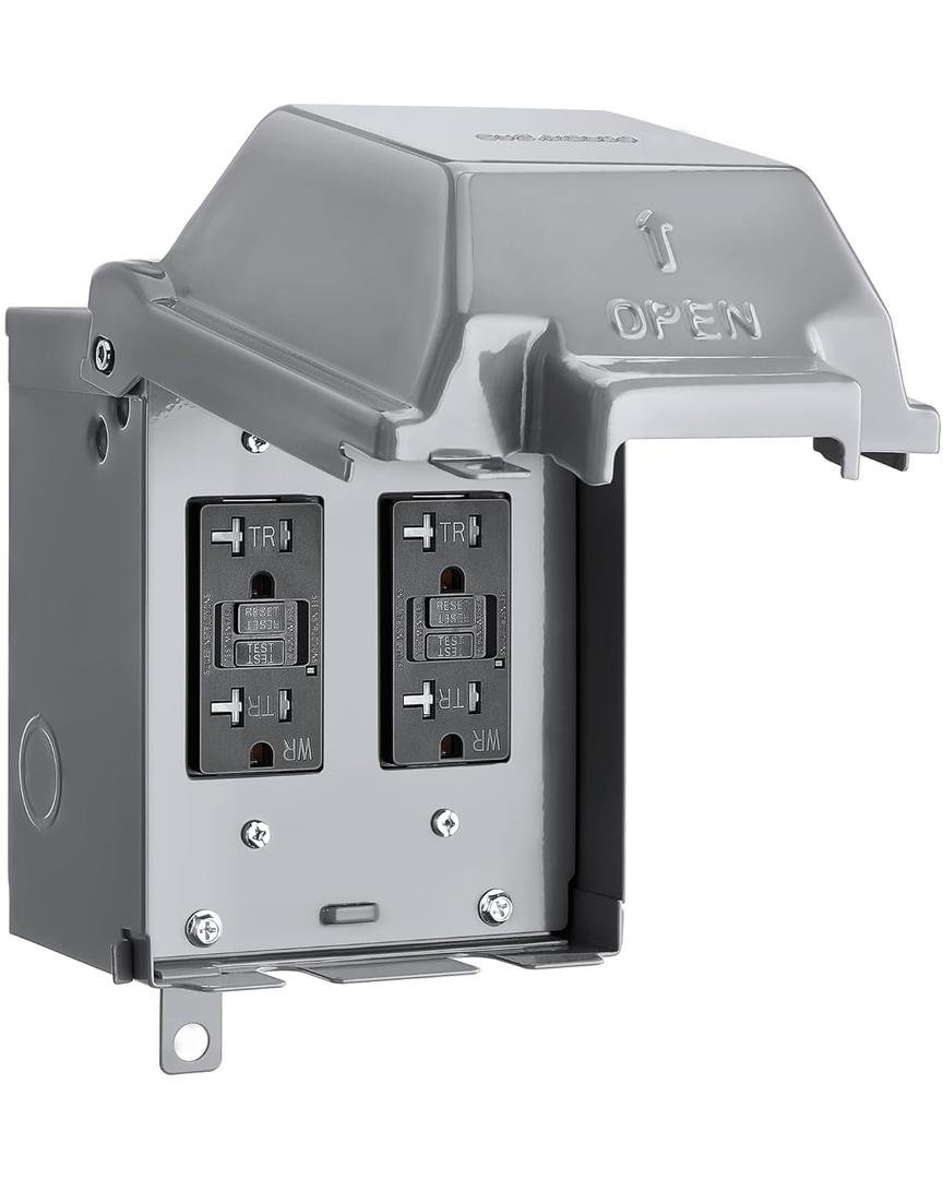 SURAIELEC Outdoor Electrical Box Waterproof, Dual 20 AMP WRTR GFCI Receptacles, Weatherproof Outlet Box with Metal 3R Enclosure, Lockable Outlet Cover, GFCI Outlet for Garden, Outdoor Lights