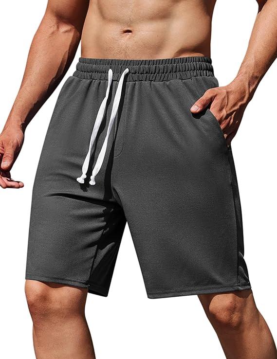 COOFANDY Workout Shorts Men 9" Black Gym Shorts Drawstring Jogging Shorts with Pockets, Black, M