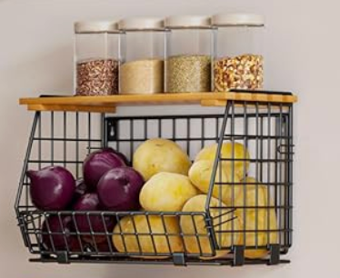 Wire Fruit Basket for Kitchen Storage: Hanging and Counter Basket for Vegetable Produce - Potato and Onion Storage for Pantry, 1 Pack