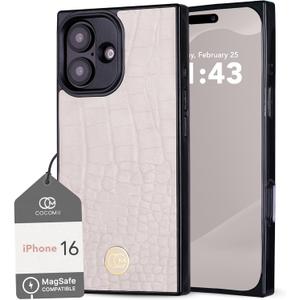 Cocomii - Rectangle Case Compatible with iPhone 16 - Compatible with MagSafe, Crocodile Leather, Fashionable Pattern, Matte, Magnetic Phone Case for iPhone 16 6.1 Inch, Antique White