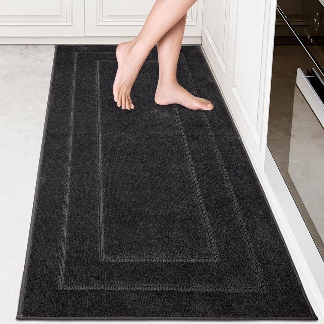 PURRUGS Machine Washable Kitchen Runner Rug 32" x 70", Non-Slip/Skid Hallway Runner Rug, Super Absorbent Soft Area Rug for Kitchen, Hallway & Laundry, Rolled Packaging, Charcoal