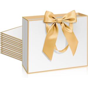 Patdefie 12 Pack White Gift Bags with Handle 12.5x10x4.3 inch Thank You Favor Welcome Bags Return Gifts for Wedding Mothers Graduation Baby Shower Birthday Thanksgiving (white and gold)