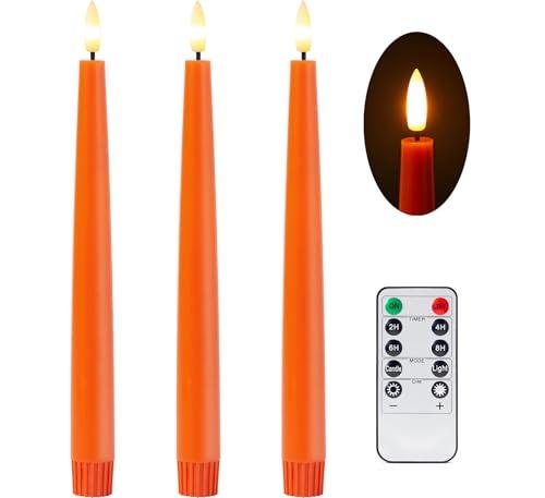Stmarry Orange Flameless Taper Candles with Remote and Timer, 9.65 Inch Real Wax LED Candlesticks, Fall Taper Candles Battery Operated with 3D Flickering Flame, Thanksgiving Candles for Table, 5 Pack