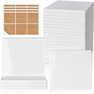 24 PCS Sublimation Coasters, GOH DODD Glossy Ceramic Tiles Glazed Blanks with Cork for DIY Alcohol Ink Heat Transfer Painting Housewarming Gifts Wedding Arts Crafts School Education, 4.25 Inch, Square