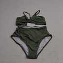 Women's High Waisted Bikini Sets Push Up Twist Front Spaghetti Straps Ruched Two Piece Swimsuit Bathing Suit Olive L