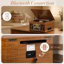 10-in-1 Record Player with Built-in Speakers Wireless Playback, CD & Cassette Player, USB Player, AM/FM Radio, 3 Speeds Turntable Vinyl Record Player Mahogany
