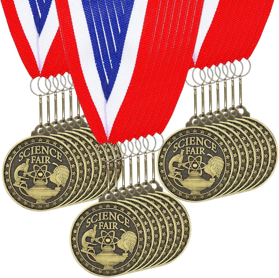 Landical 60 Pcs Science Fair Award Medals 2 Inch Bulk Gold Medals with Neck Ribbons Science Fair Project Participation Prizes Trophies Gift for Education Competitions Event Winner
