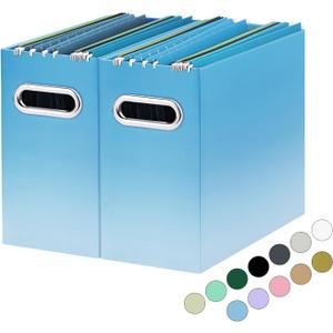 Oterri Cardboard File Organizer Box for Hanging File Folders Letter Size,File Box for Computer Desk,File Cabinet,Working Home,Office,Classroom (Gradient Light Blue, Letter Size - 2 Packs)