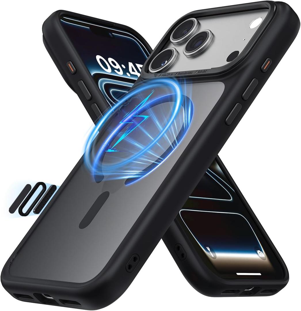 CloudValley for iPhone 17 Pro Max Case, Camera Control, Compatible with MagSafe, Shockproof Military-Grade Protection, Translucent Matte Shockproof Phone Cover, Black