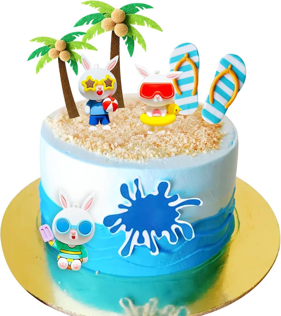 LaVenty Beach Cake Decorations Summer Surfboard Cake Toppers Pool Party Cake Decoration Luau Cake Decoration Hawaiian Cake Decorations for Summer Decorations