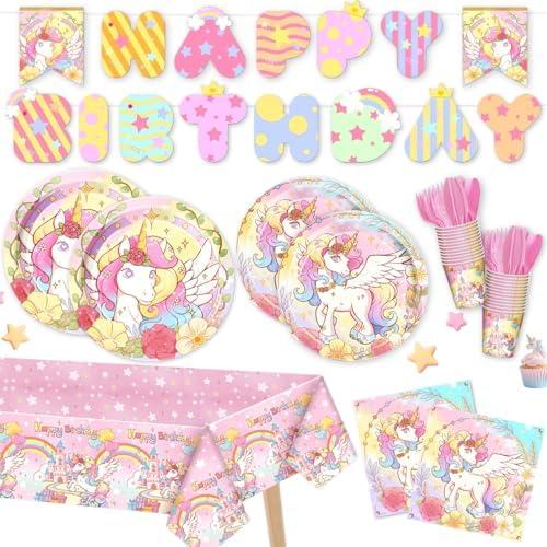 Daidle Unicorn Birthday Party Supplies Kit for 24 Guests, with Banner & Tableware, Plates, Cups, Napkins, and Cutlery Sets, Unicorn Birthday Decorations