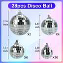 28 Pack Disco Ball, Disco Ball Party Decorations Silver Hanging Reflective Mirror Balls Ornaments 70s Disco Party Supplies Birthday Holiday Wedding Christmas Tree Decor