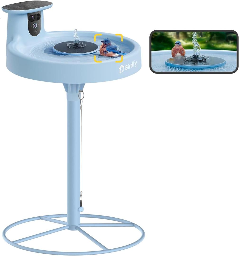 Birdfy Smart Bird Bath with Camera Solar Powered & Fountain & Stand, Dual-Lens Camera for Wildbird Watching, Auto Capture Bird Videos & Motion Detection (AI Lifetime)