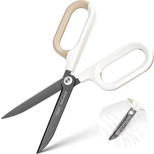 Titanium Non-Stick Scissors, Professional Stainless Steel Comfort Grip, All-Purpose, Straight Office Craft Holiday Gift wrapping Scissors for DIY art and craft tools White