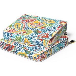 Patio Chair Cushions 19 x 19 x 3 Inch, Outdoor Cushions for Patio Furniture, Water Repellent Outdoor Seat Cushions with Straps Garden Sofa Couch Pads, Set of 2, Paisley Multi