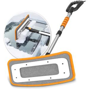 helloleiboo 39.8" Snow Brush for Car Extendable Snow Broom Detachable Ice Scrapers with 12-Inch 180 Pivoting Brush Head for Car Truck SUV (Orange)