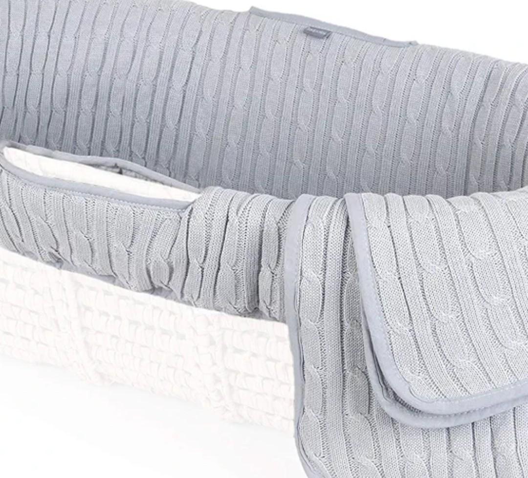 Tadpoles Cable Knit Moses Basket Bedding Only Set, Grey