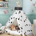 Luxury Pet Teepee Tent for Dogs, Cats & Rabbits Washable Pet House with Removable Cushion & Interactive Blackboard for Puppy Indoor Dog Cat Bed