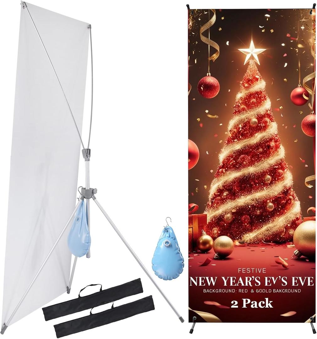YOSE X Frame Banner Stand (2Pack) Fits Any Banner Adjustable Size 23"X63" to 32"X78" with Portable Retractable Carrying Bag, Customize Stand for Trade Show Exhibition Market and Outdoor Use
