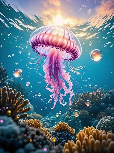 Yeadiffy Diamond Art Painting Kits for Adults Diamond Art Kits for Adults Beginners,5D Translucent Gems Diamond Painting,DIY Full Drill Diamond Gem Art and Crafts 12x16inch (Jellyfish)