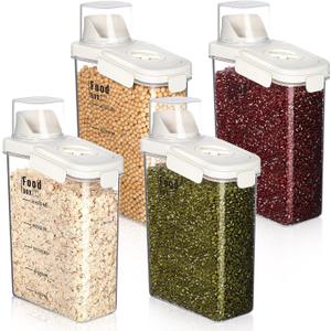 Blushtier 4 PCS Cereal Containers Storage 2.5L Airtight Large Dry Food Containers with Pouring Spout Cereal Storage Dispenser Measuring Cup for Flour and Baking Supplies, White