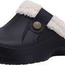 Beslip Classic Fur Lined Clogs Waterproof Winter Fuzzy Slippers for Women Men Indoor and Outdoor (11-11.5 Women/9.5-10 Men, Black/White)