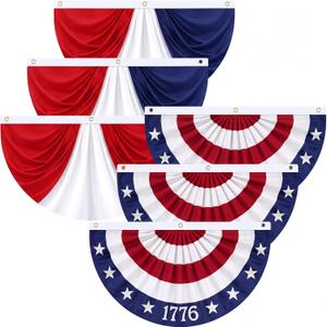 Tegeme 6 Pcs 250th Anniversary USA Fan Flag Patriotic 4th of July Flag 3 X1.5 ft American Pleated Bunting Memorial Day Independence Labor Red White Blue with Grommet Garden Banner Outdoor Decoration