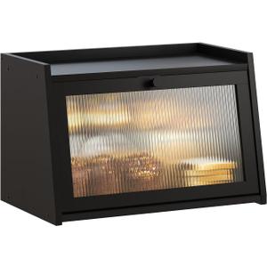 GHWIE Large Bread Box, Easy Access & Cleaning - Bamboo Bread Box for Kitchen Countertop with Acrylic Door (Black, Medium)