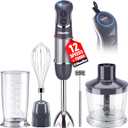 Mueller Multistick 5-in-1 Immersion Blender Handheld, 12 Speed Hand Mixer-Turbo Boost, Heaviest Duty Copper Motor, Titanium reinforced Blades Hand Blender, Milk Frother Wand, Whisk, Beaker, Chopper, Grey