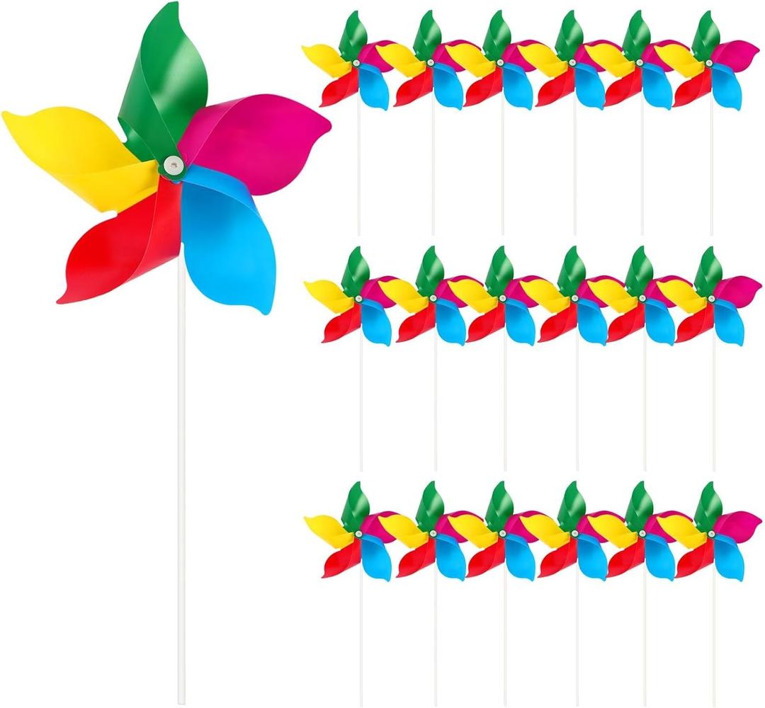 NOVWANG 10 Pack Rainbow Pinwheels, Kids' Party Gifts Flower Wind Spinners, DIY Windmill Crafts, Festival Birthday Colorful Outdoor Decorations for Garden, Lawn, Yard, Patio, Camping, Park