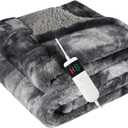 Electric Heated Blanket Throw 50''x60''Size Faux Fur Heating Blanket 10 Heating Settings, 1-8h Timer & Overheat Protection, Machine Washable, Soft Flannel and Sherpa Full Body Warmth