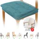 Seat Covers For Dining Chairs - Stretch Jacquard Chair Seat Covers Slipcover Set of 2, Removable Washable Chair Seat Protector for Dining Room, Kitchen, Restaurant, Banquet, No Rear, Dark Green