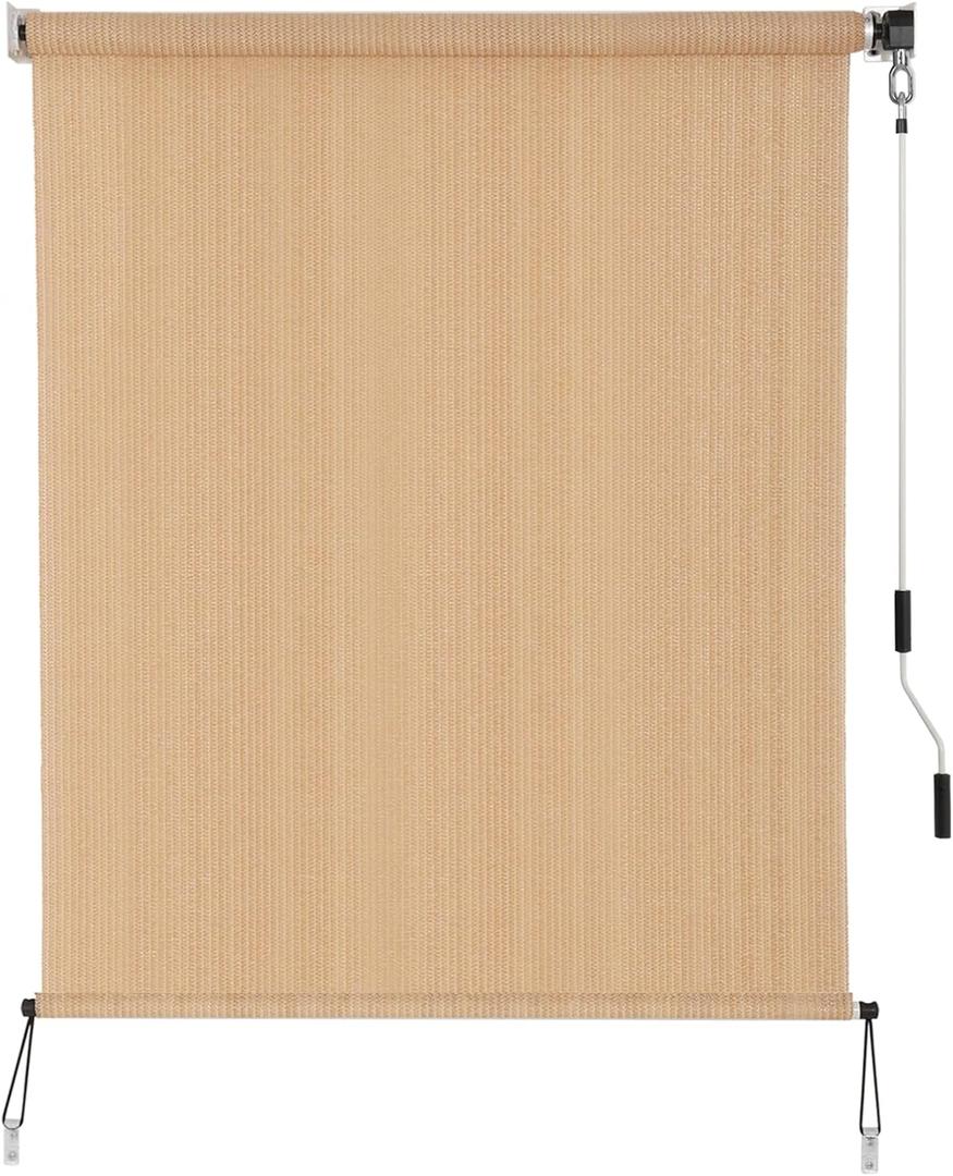 SEEYE Outdoor Sunshade Roller Shades 6' W x 8' H, Cordless Roll Up Shade Blinds Privacy Screen with 90% UV Protection, Exterior Patio Shade Cloth for Porch Pergola Balcony Backyard Windows, Walnut