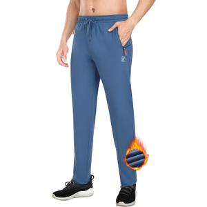 Men's Fleece Sweatpants Zipper Pockets Running Joggers Gym Athletic Sweat Pants for Winter Workout Warm Pant (XX-Large, Blue Gray)