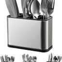 LIBODOUR Utensil Holder,Stainless Steel Caddy Counter,Spoon holder,4 Compartments Silverware Caddy,Capacity Flatware Spoon Fork Tool Cutlery HolderSilvery