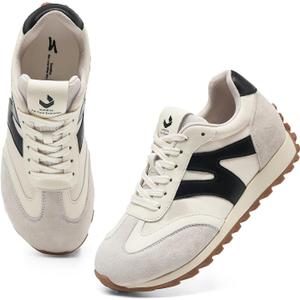 somiliss Wide Toe Sneakers for Women Breathable Fabric Leather Suede Upper Non-Slip PU TPR Outsole Walking Shoes Tennis Running Fashion Sneakers (6.5 Wide, Black)