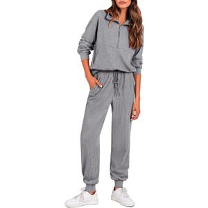 PRETTYGARDEN Womens 2 Piece Sweatsuits Set Long Sleeve Half Zip Pullover Sweatshirt Joggers Sweatpants Fall Outfits Tracksuit (X-Large, Grey)