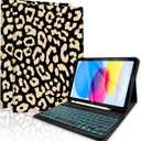 TopPerfekt for Bluetooth Keyboard iPad 10th Gen 10.9 inch (2022) case iPad (A16) 11th/ 10th Gen Case 11'' (2025) with 7-Color Backlights, Pencil Holder, Detachable, Rechargeable - Leopard Beige