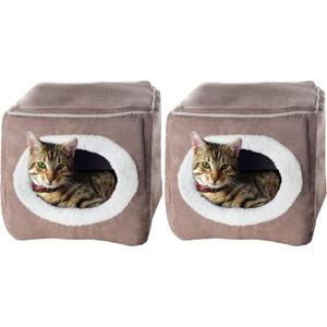 Cat House - Indoor Bed with Removable Foam Cushion - Cat Cave for Puppies, Rabbits, Guinea Pigs, and Other Small Animals by PETMAKER (Light Brown) (Pack of 2)