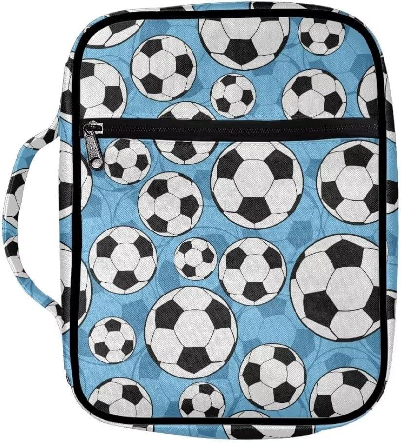 Coldinair Football Bible Cover for Boy Canvas Bible Case Tote Bag for Kids,Portable Carrying Book Case Church Bag Bible Protective with Handle and Zippered Pocket,Blue