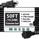 50ft 16 SJTW AWG Heavy Duty Power Cord 3 Prong Extension Cord, NEMA 5-15P to NEMA 5-15R, Power Cable for Indoor and Outdoor Use, ETL Listed (Black)