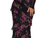 ZESICA Women's Fall Floral Long Sleeve Maxi Dress 2025 Boho Bodycon V Neck Ruffle Wedding Party Long Dresses (Medium, Black)