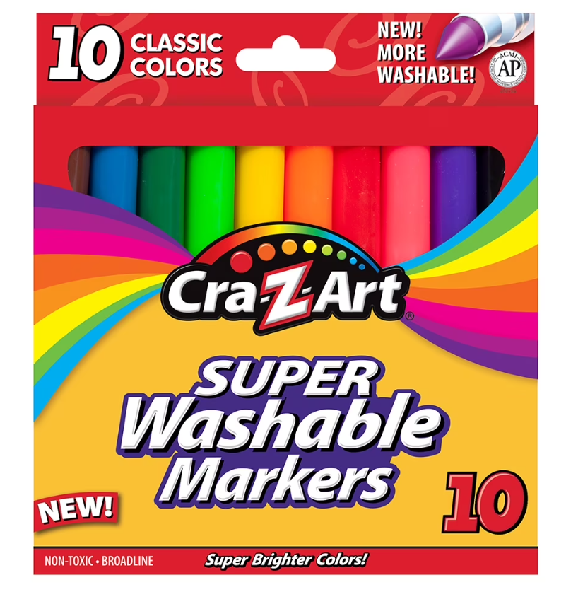 Cra-Z-Art Classic Multicolor Broad Line Washable Markers, 10 Count, School Supplies